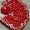 SOFT SILK ORIGINAL BANDHANI WITH GOTA PATTI HAND WORK SAREE - Red