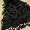 JARI BORDER COTTON MULMUL SAREES WITH HEVY LATKAN - Black