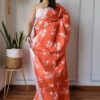 COTTON BAGRU PRINT SAREE - burnt orange