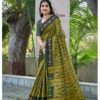 IKKAT JAIPUR BLOCK PRINTED SAREE - Olive green