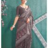 COTTON BLOCK PRINT SAREE - Taupe muted Mauve