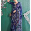 COTTON BATIK PRINT SAREE - Dark Neavy Blue