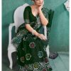 COTTON BATIK PRINT SAREE - Dark green