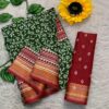 MULMUL AJRAKH BLOCK PRINT WITH HEVAY ZARI BODAR SAREE - Dark green