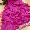 JARI BORDER COTTON MULMUL SAREES WITH HEVY LATKAN - Pink