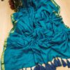 JARI BORDER COTTON MULMUL SAREES WITH HEVY LATKAN - Dark Cyan