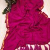 JARI BORDER COTTON MULMUL SAREES WITH HEVY LATKAN - Dark Pink