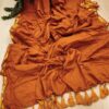 JARI BORDER COTTON MULMUL SAREES WITH HEVY LATKAN - mustard yellow