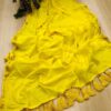 JARI BORDER COTTON MULMUL SAREES WITH HEVY LATKAN - Yellow