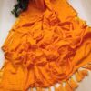 JARI BORDER COTTON MULMUL SAREES WITH HEVY LATKAN - orange