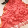 JARI BORDER COTTON MULMUL SAREES WITH HEVY LATKAN - Light Coral