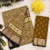 MULMUL AJRAKH BLOCK PRINT WITH HEVAY ZARI BODAR SAREE - mustard yellow
