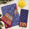 MULMUL AJRAKH BLOCK PRINT WITH HEVAY ZARI BODAR SAREE - Blue