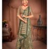 MULMUL COTTON AJRAKH BLOCK PRINT SAREE - Olive green