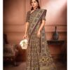 MULMUL COTTON AJRAKH BLOCK PRINT SAREE - Brown